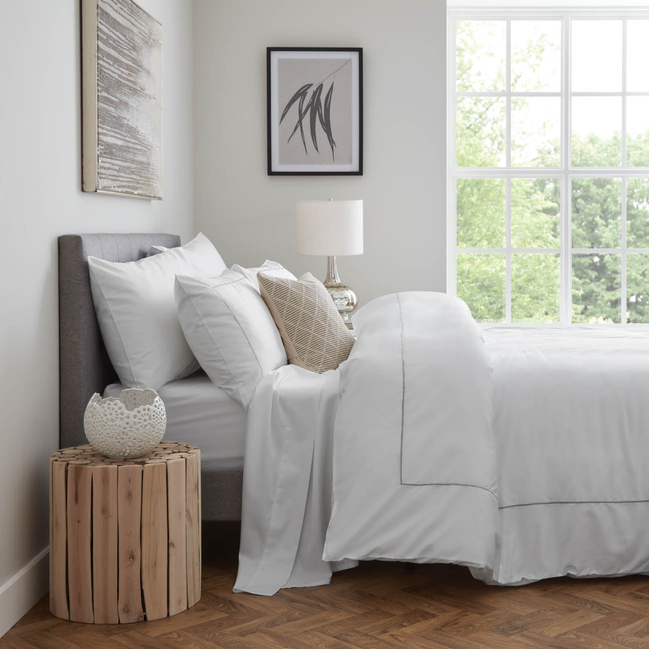 Organic Cotton Sateen Duvet Cover, Slate Grey/White Single