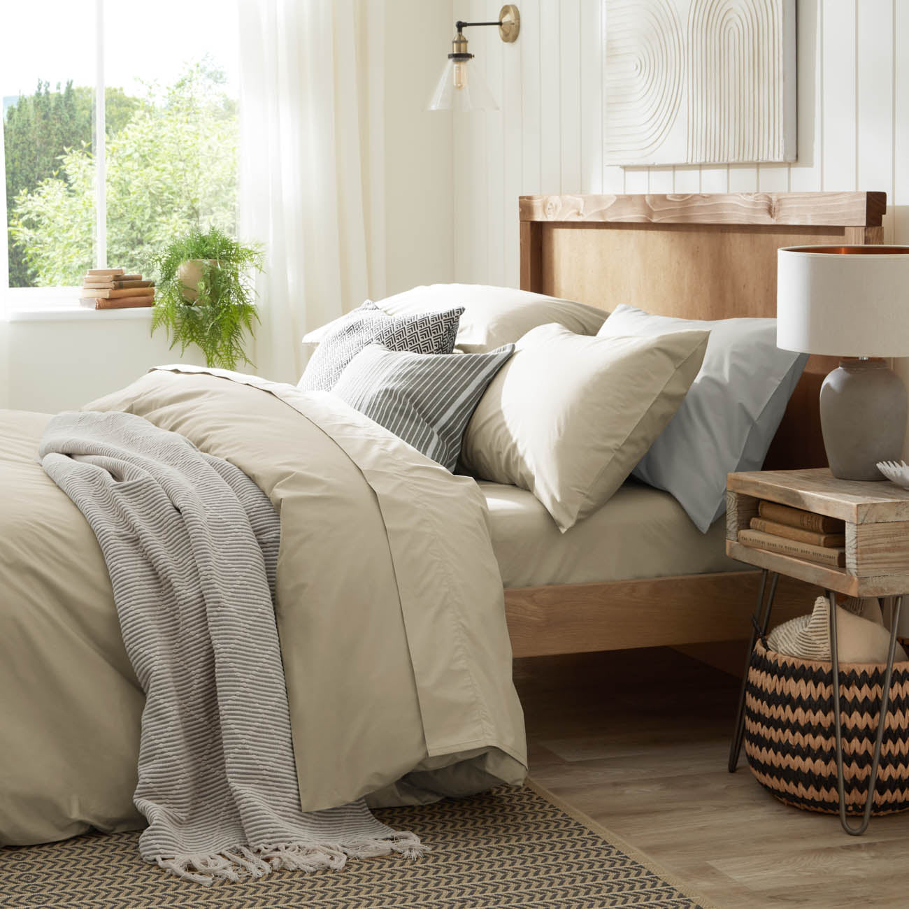 Percale Sand Fitted Sheet Set Side View