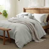 Percale Cloud Grey Duvet Cover Set Side View