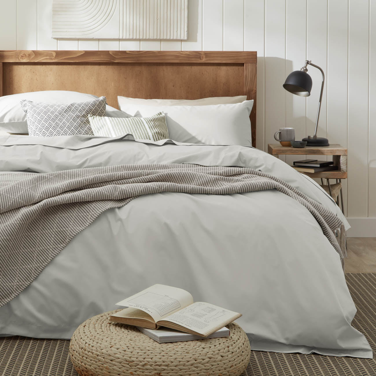Percale Cloud Grey Duvet Cover Set Front View