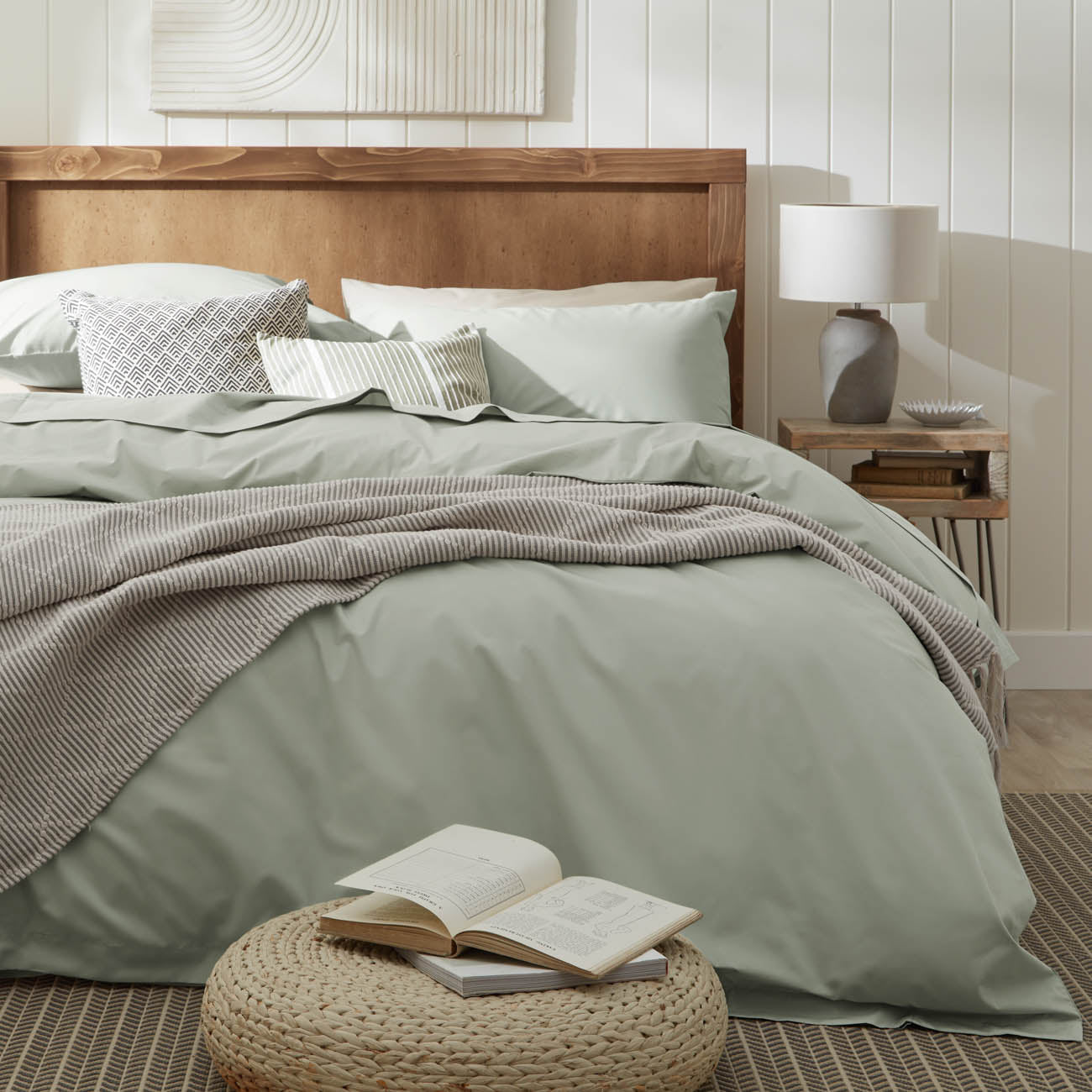 Percale Sage Green Fitted Sheet Bedding