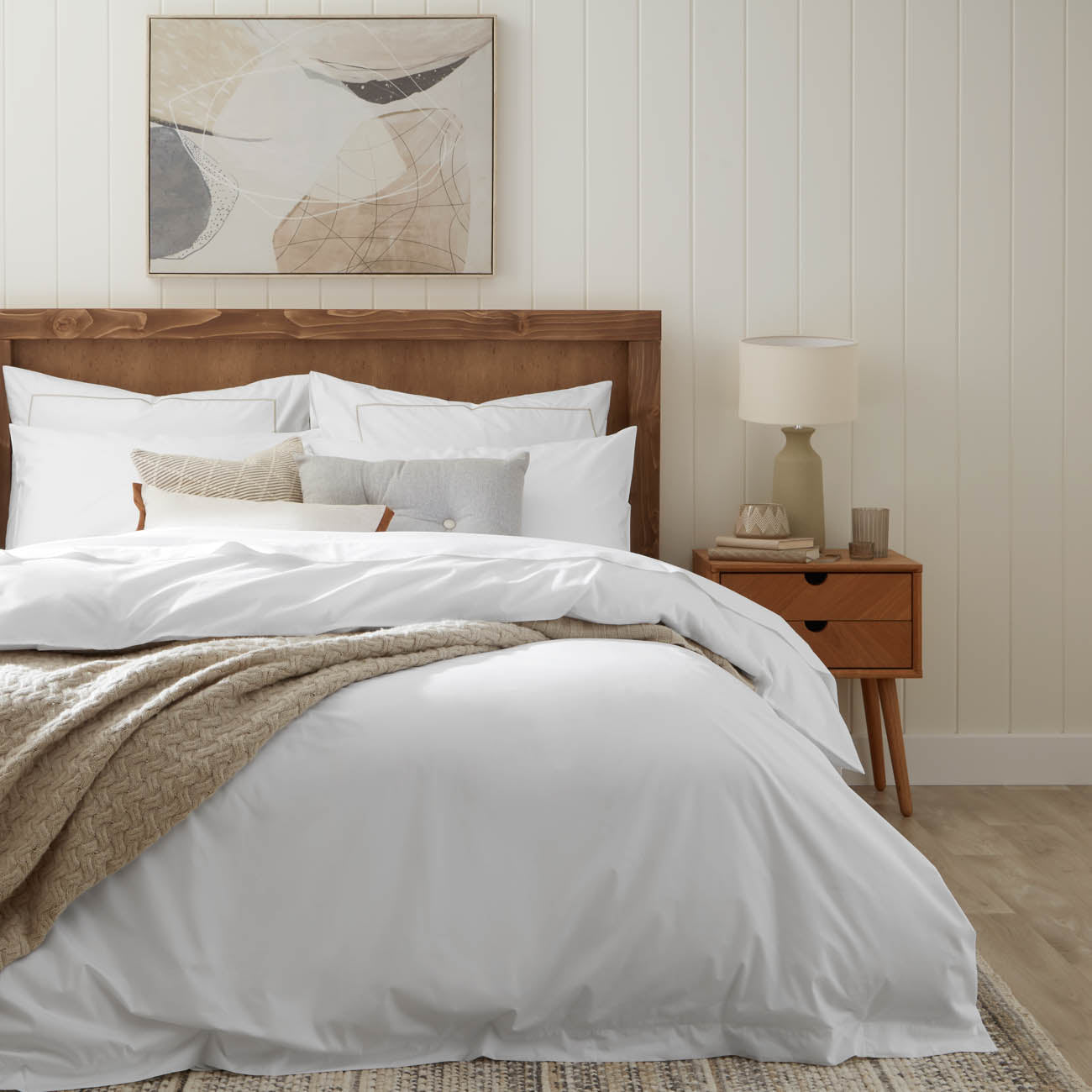 Percale Snow White Fitted Sheet Set Front View