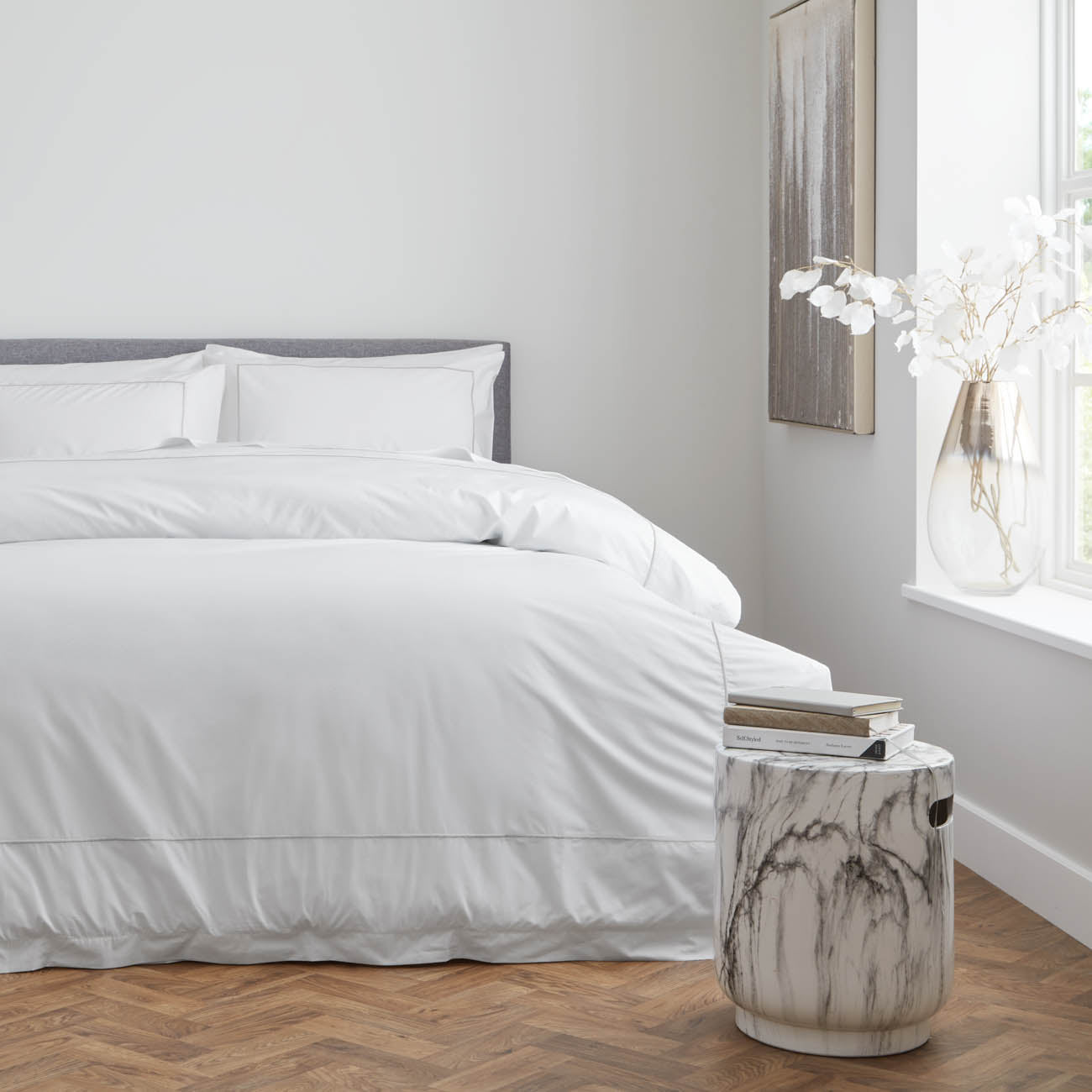 Percale White Cord Slate Grey Duvet Cover