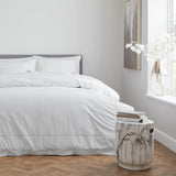 Percale White Cord Slate Grey Pillow Case Front View