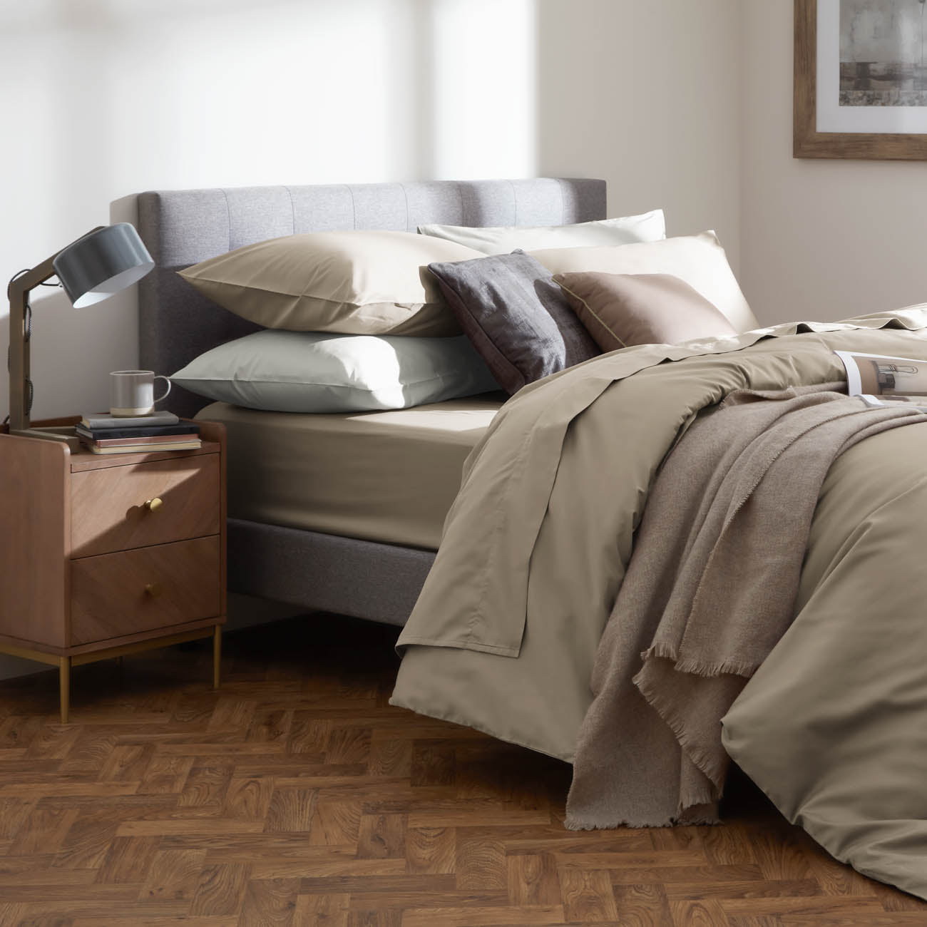 Sateen Natural Fitted Sheet Side View