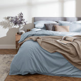 Sateen Ice Blue Duvet Cover Set Front View