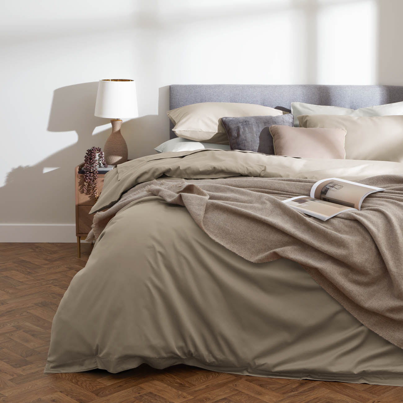 Sateen Natural Fitted Sheet Front View