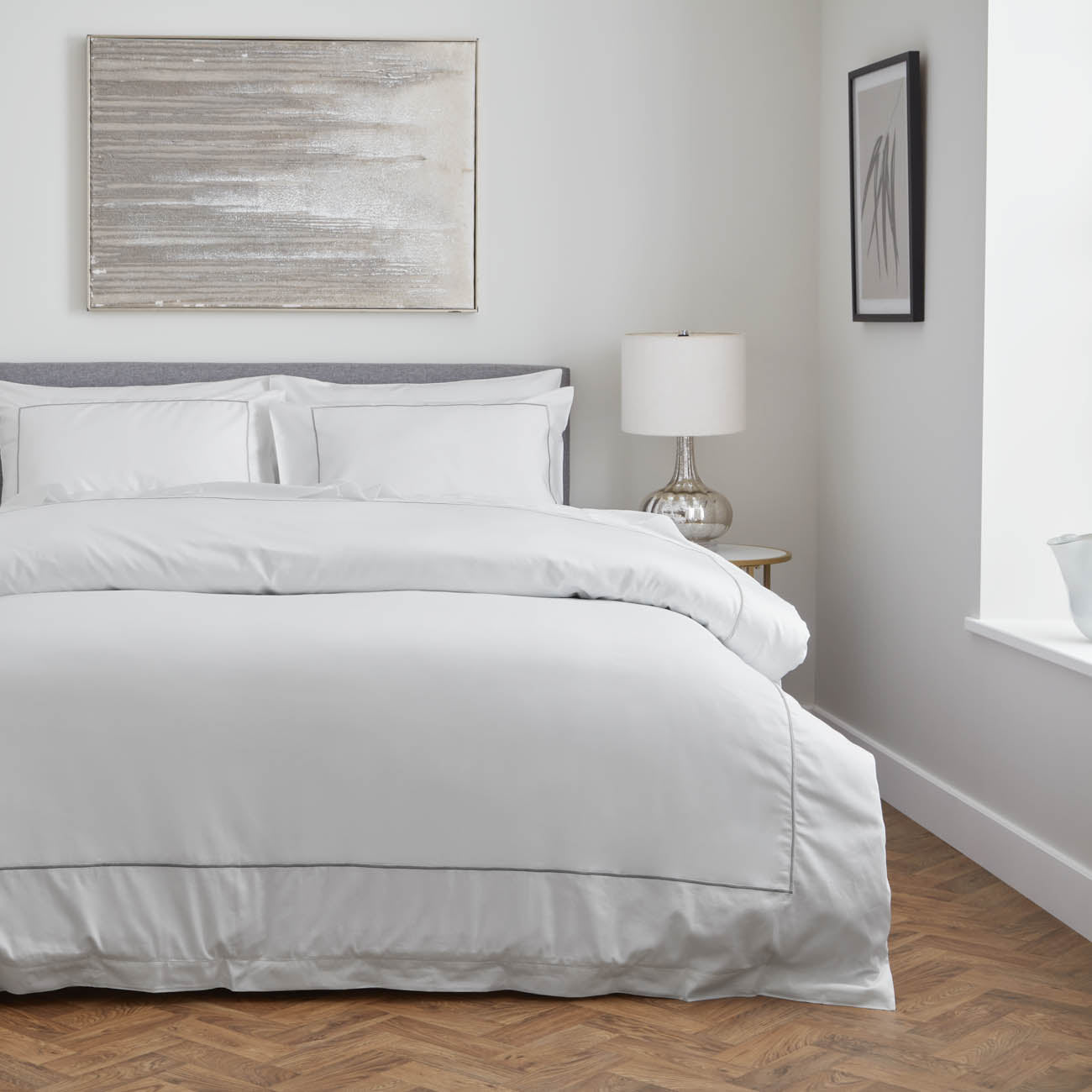 Sateen White Cord Slate Grey Duvet Cover Front View